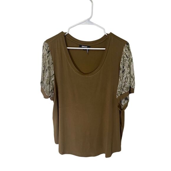 DKNY Olive with Snakeskin Puffy Sleeve Blouse - Picture 1 of 11